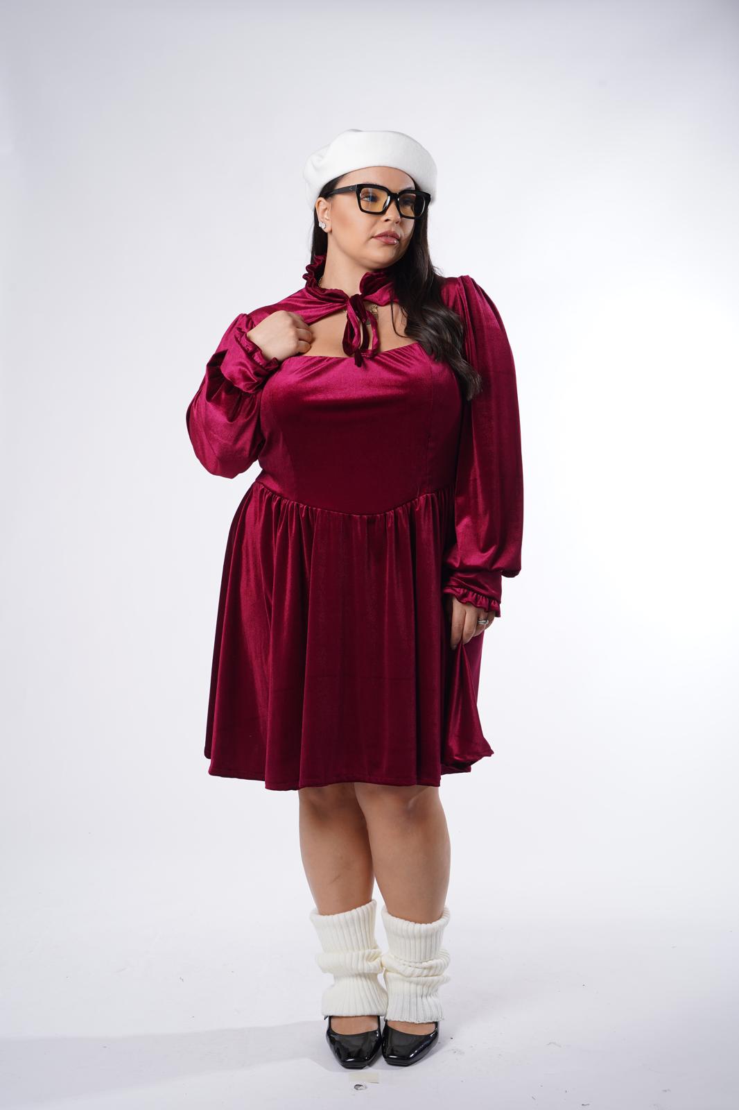 Dress In Velluto Cleide Bordeaux