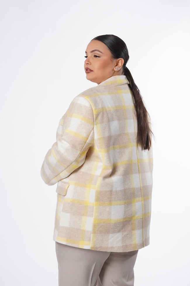 Veste manteau à carreaux beige