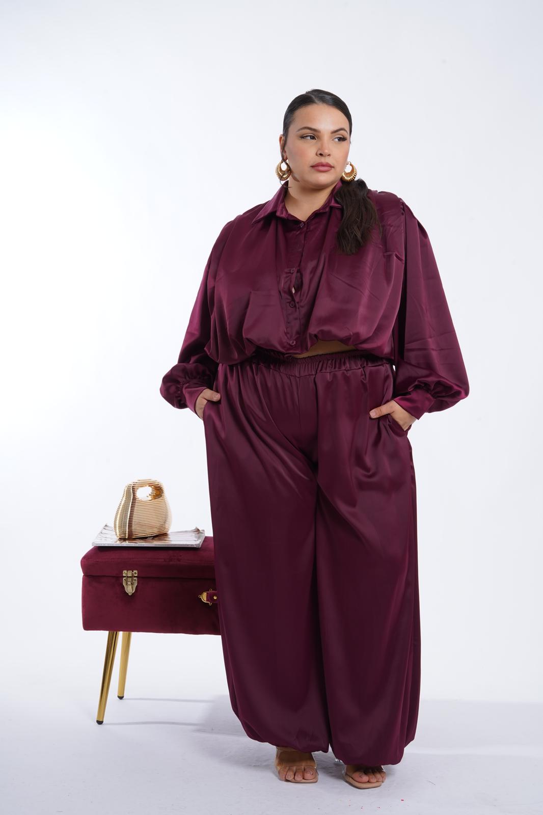Coordinato in raso Luna bordeaux