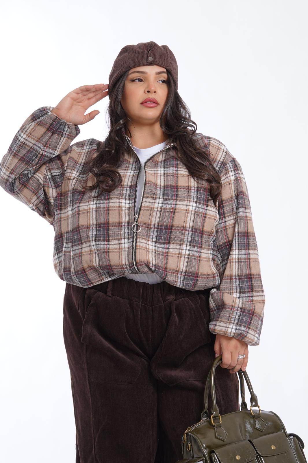 Bomber Miss a quadri beige