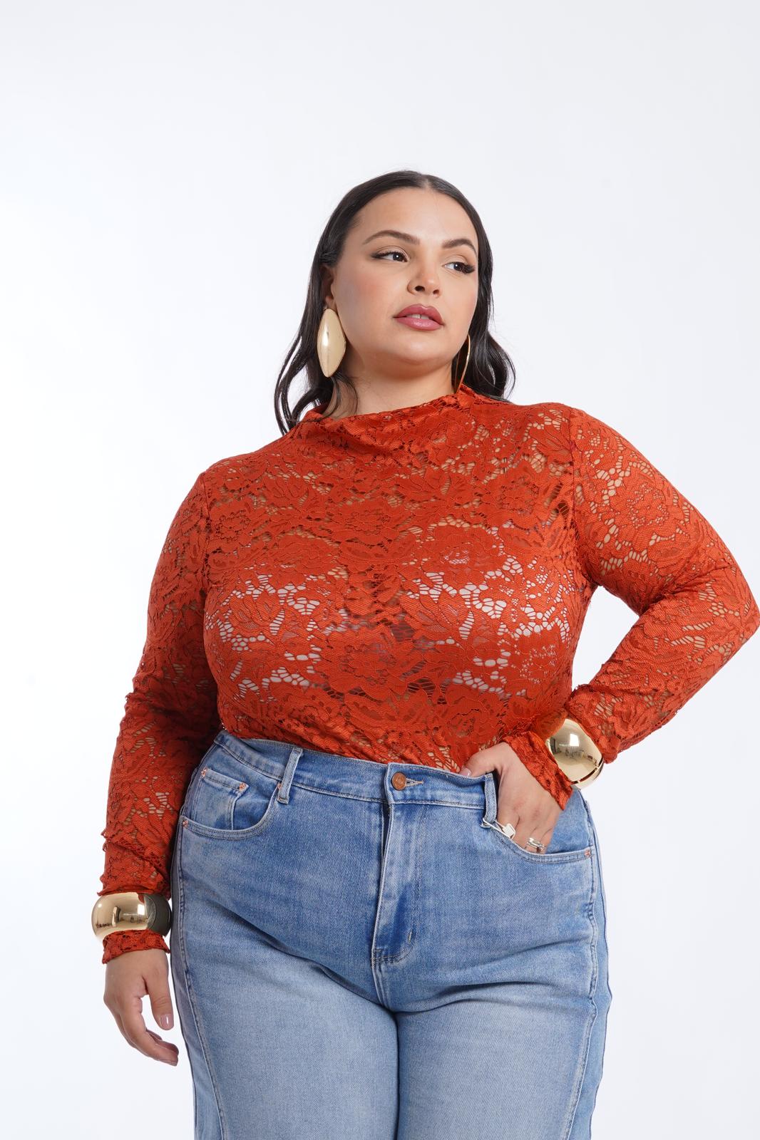 Body in pizzo Romantic arancione