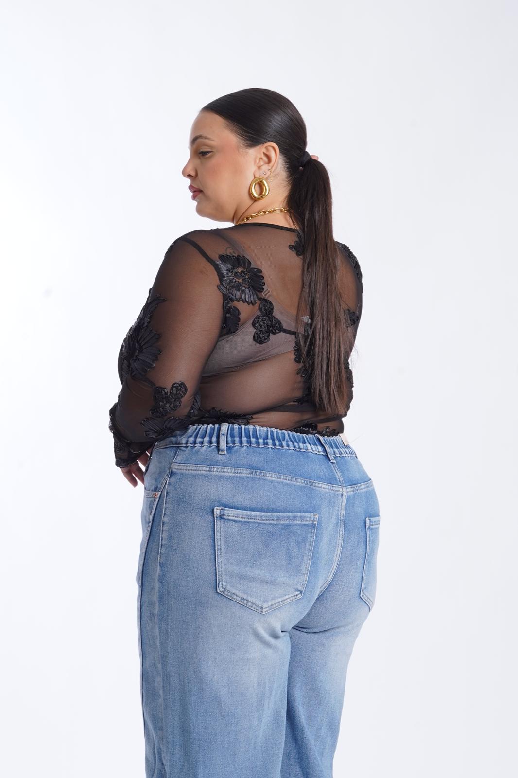 Body Leandra a fiori 002 nero