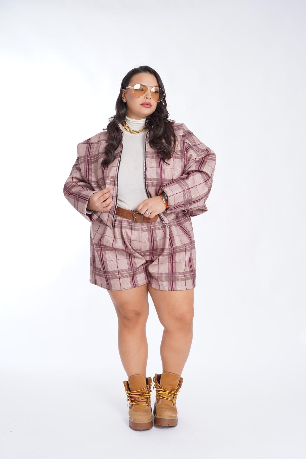 Coordinato a quadri College beige