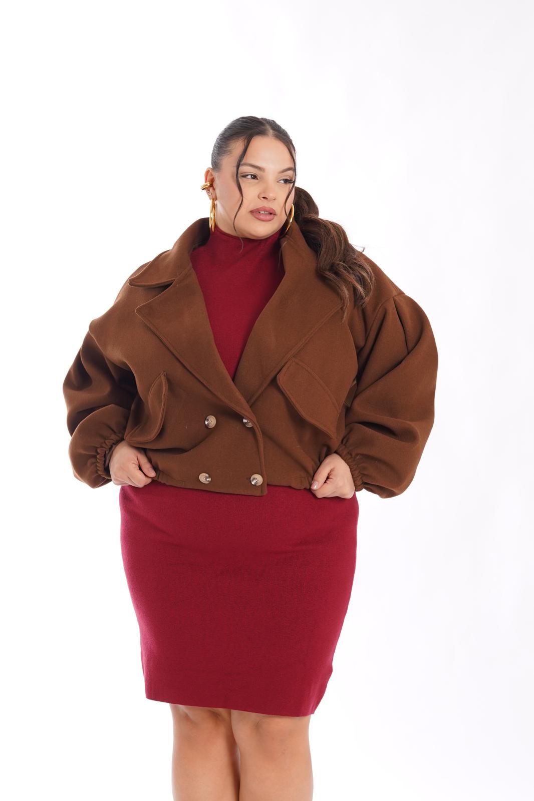 Cappotto crop sporty marrone