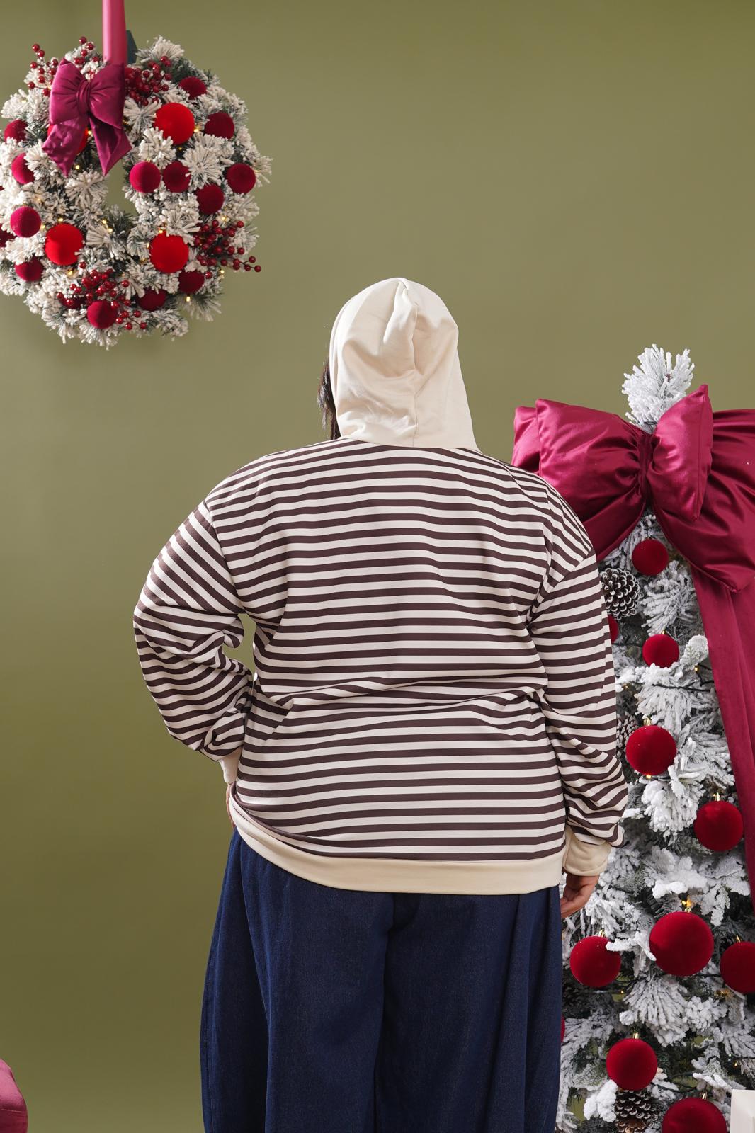 Felpa Con Cappuccio Magda a righe marrone