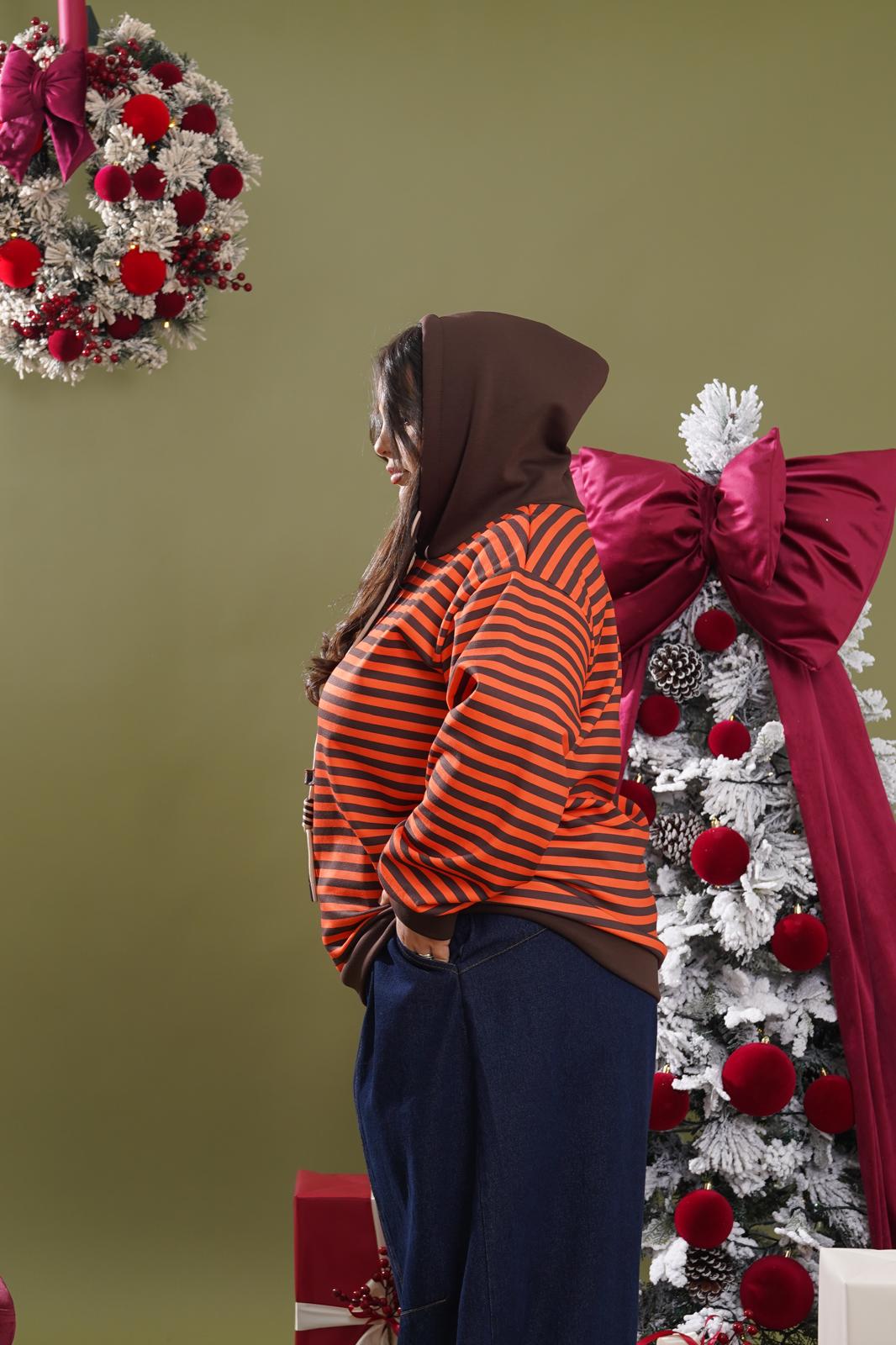 Felpa Con Cappuccio Magda a righe arancio