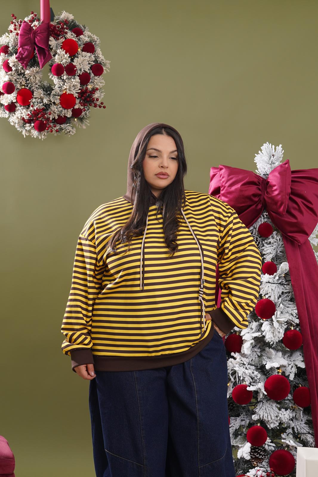 Felpa Con Cappuccio Magda a righe giallo