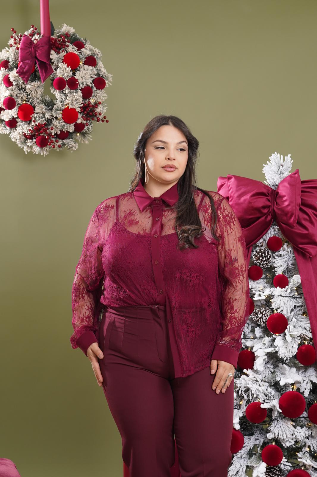 Camicia In Pizzo Kelly bordeaux