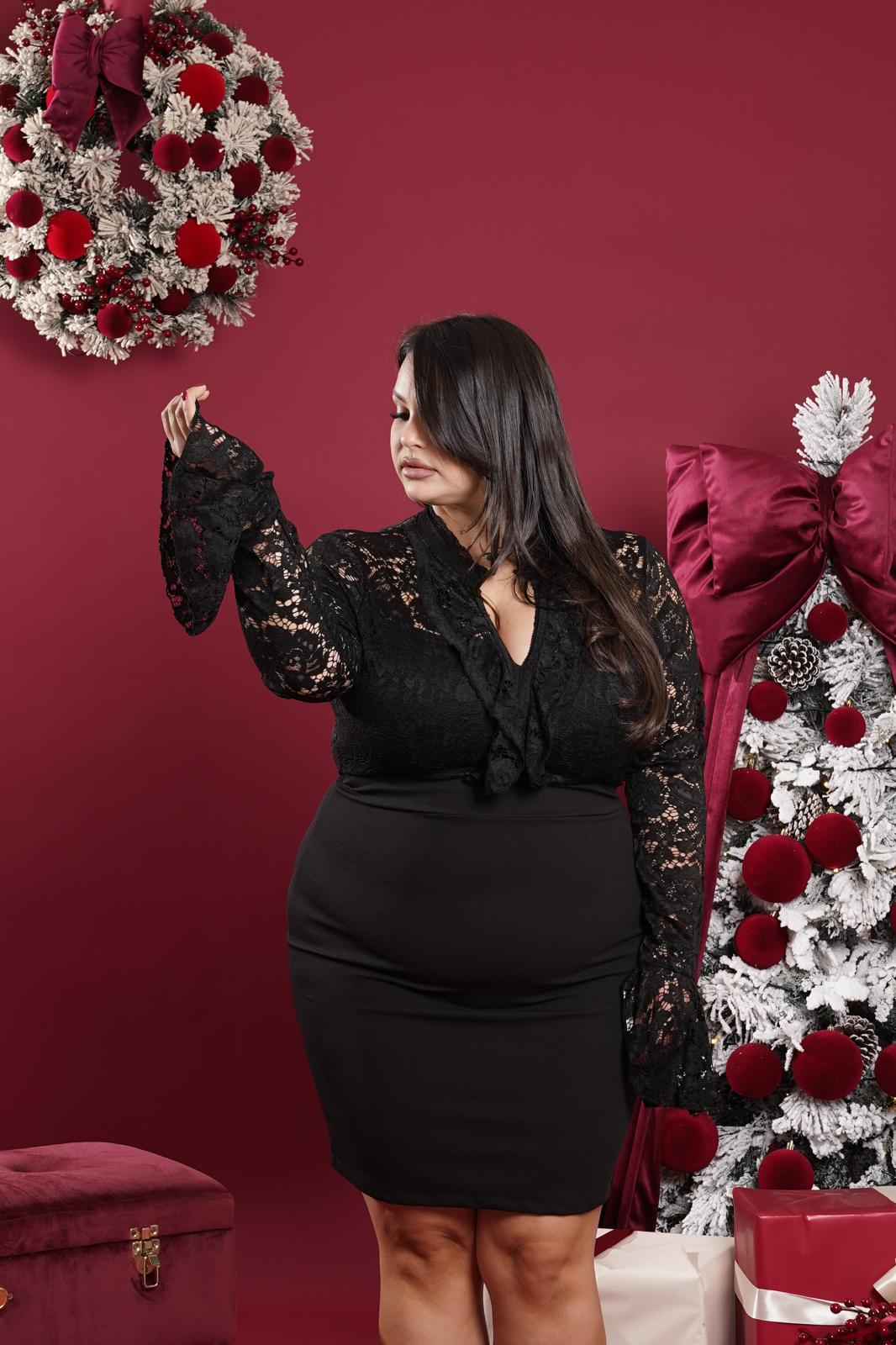 Dress In Pizzo Mitad marrone nero