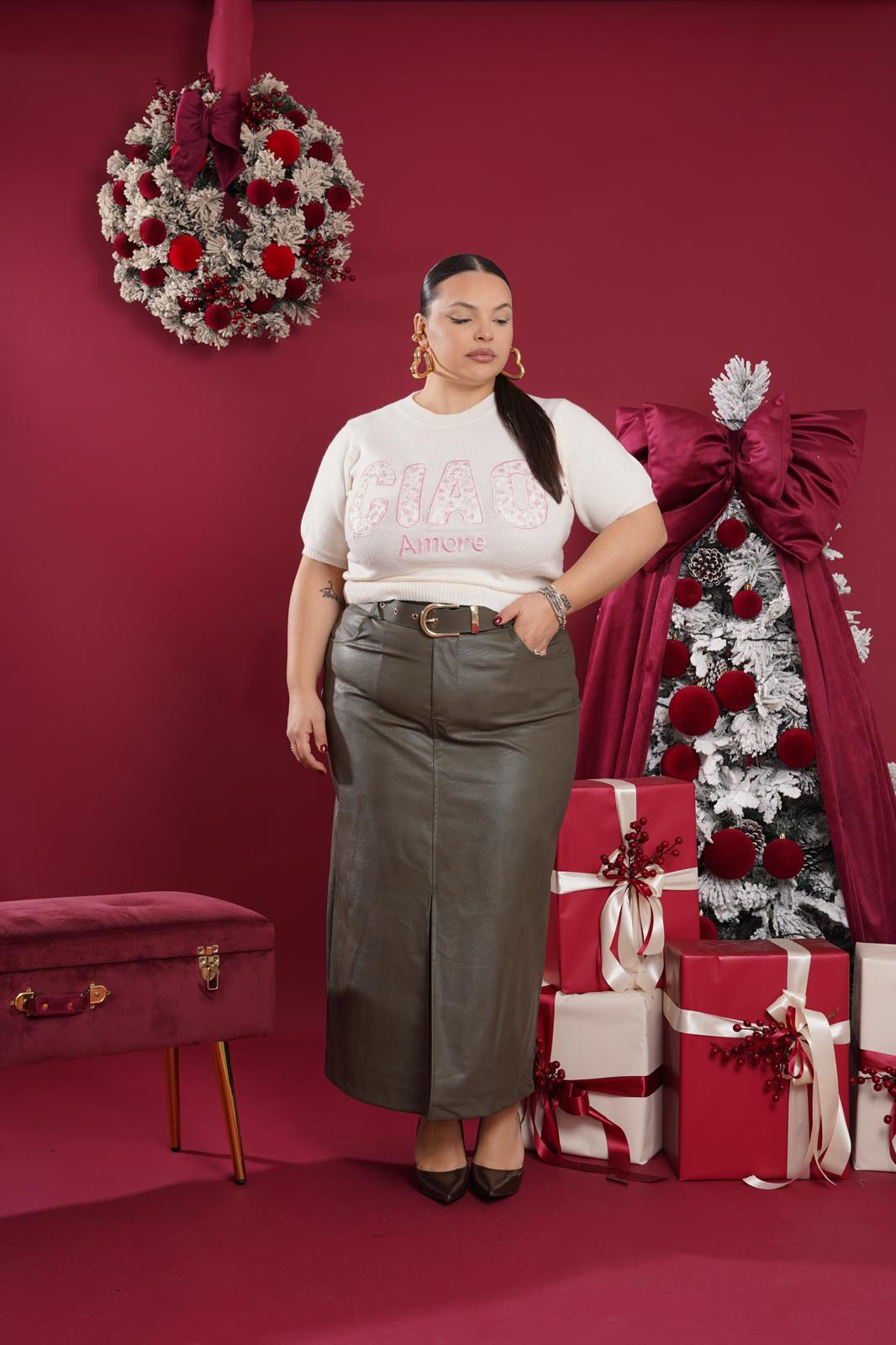 Gonna Ecopelle Kitty verde militare