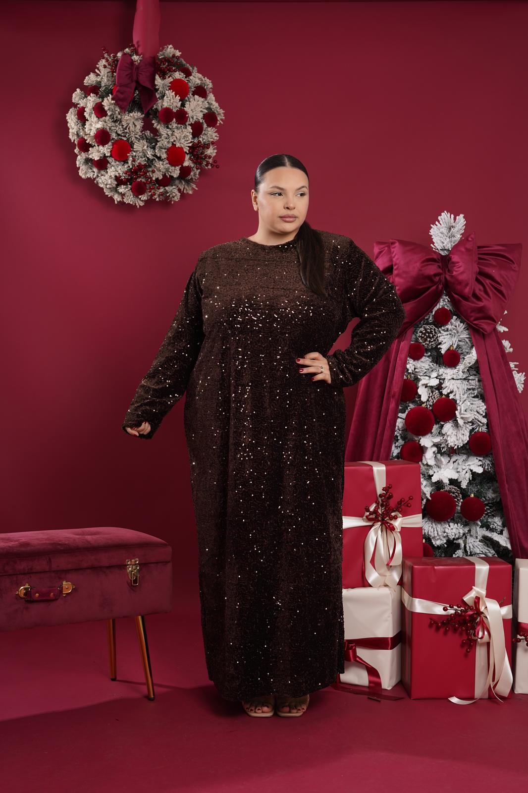 Dress lungo paillettes Samira marrone