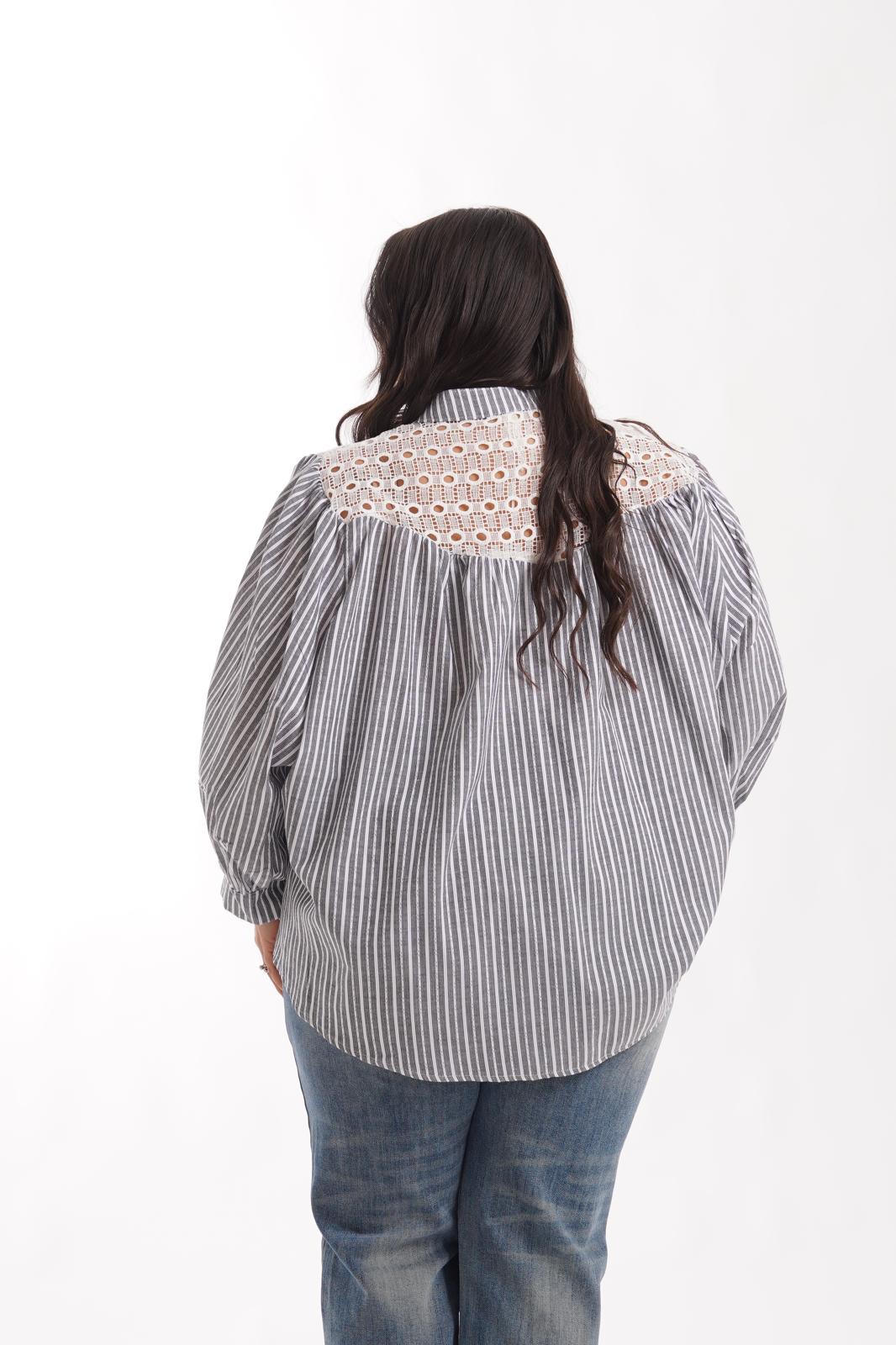 Camicia Merletto A Righe Nera