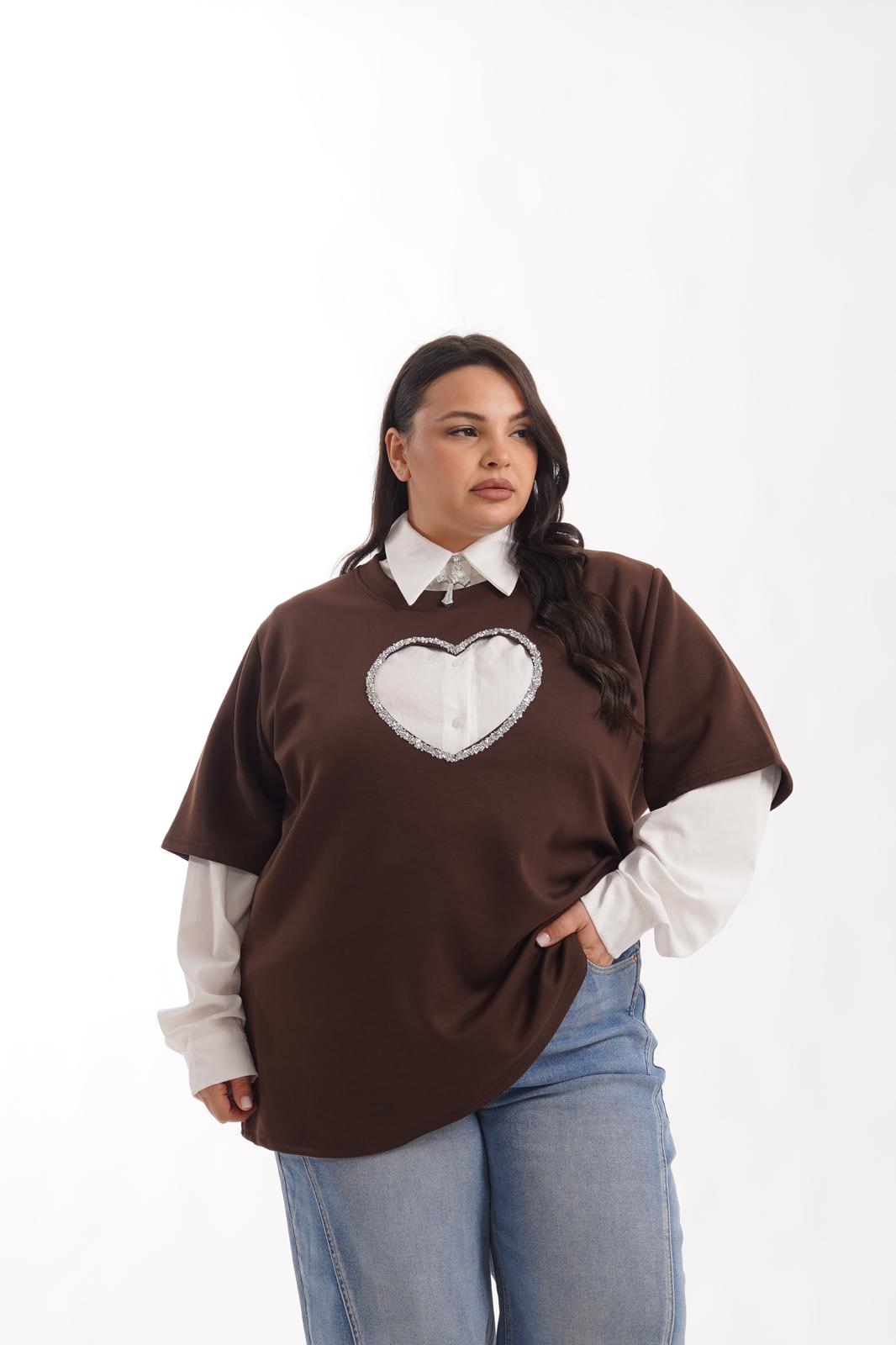 T-Shirt Heart Marrone
