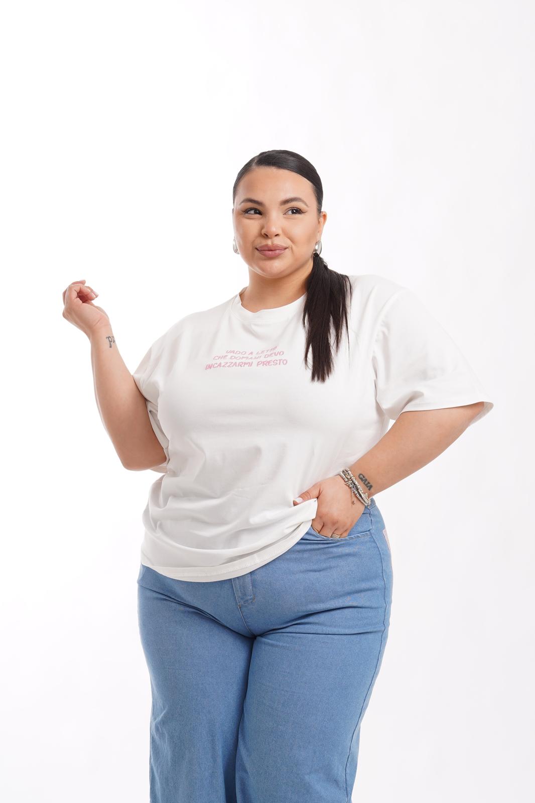 T-Shirt "Vado A Letto" Bianco\Rosa