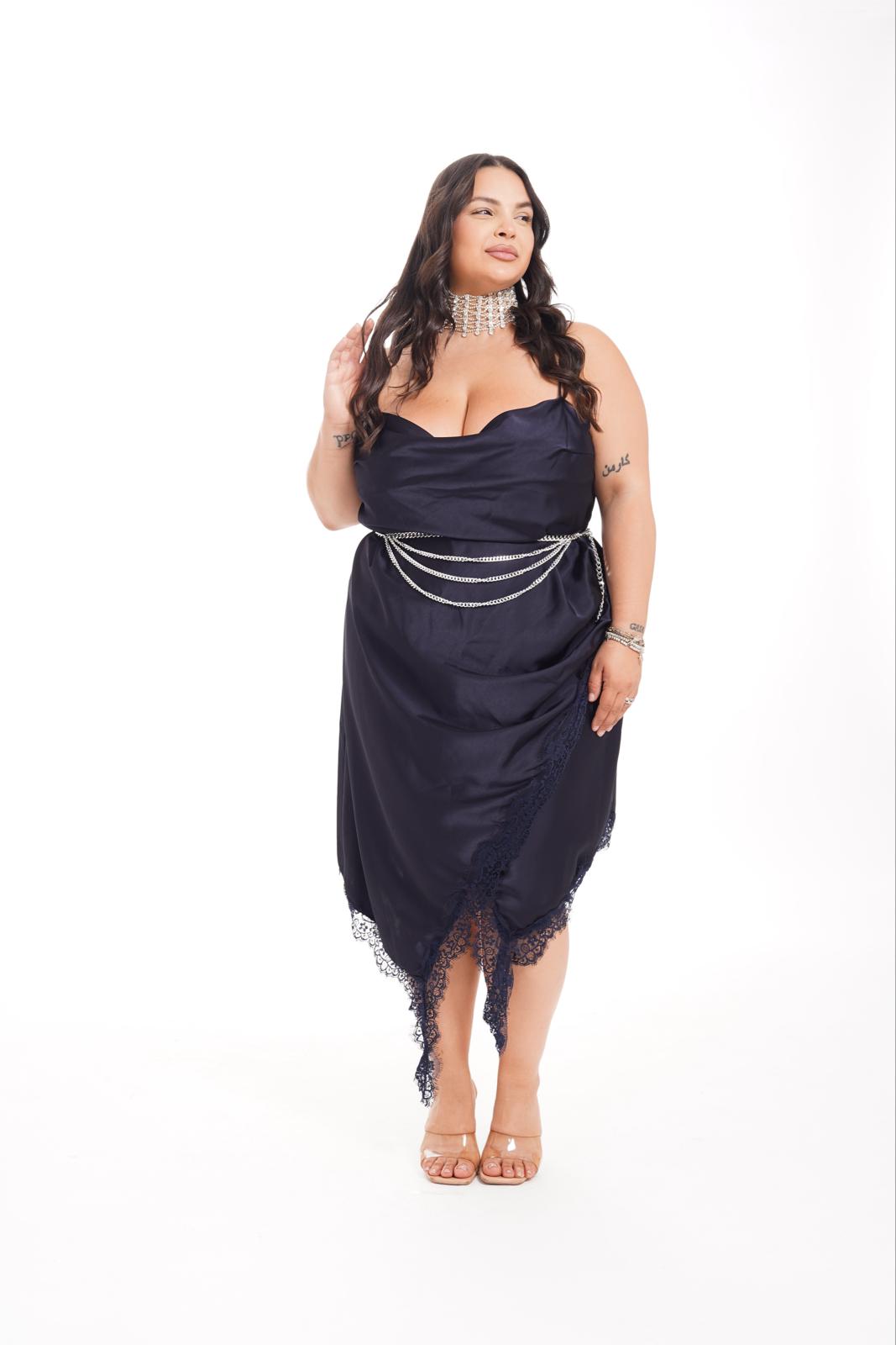Dress Asimmetrico Con Pizzo Blu