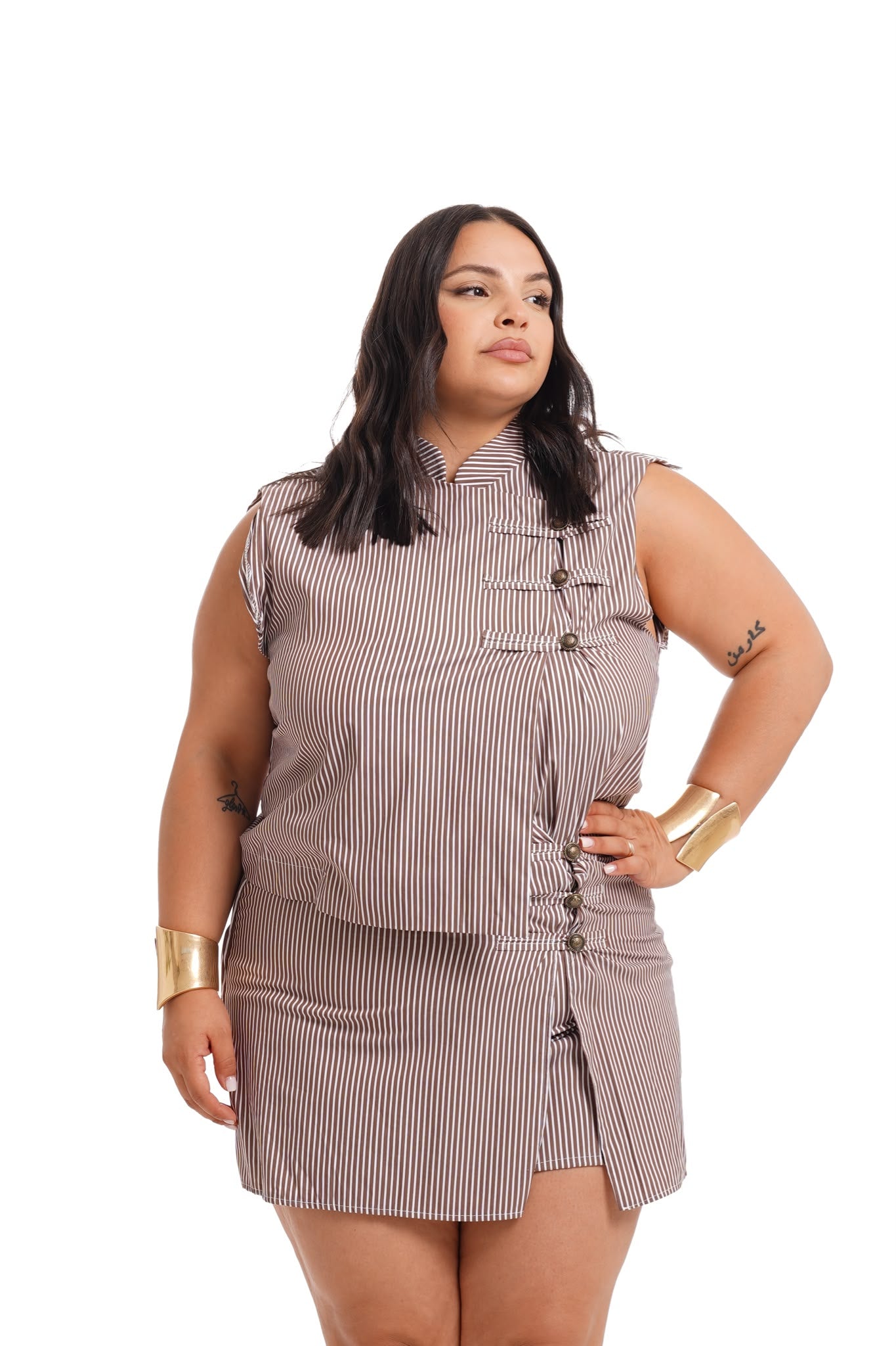 Coordinato A Righe Marrone