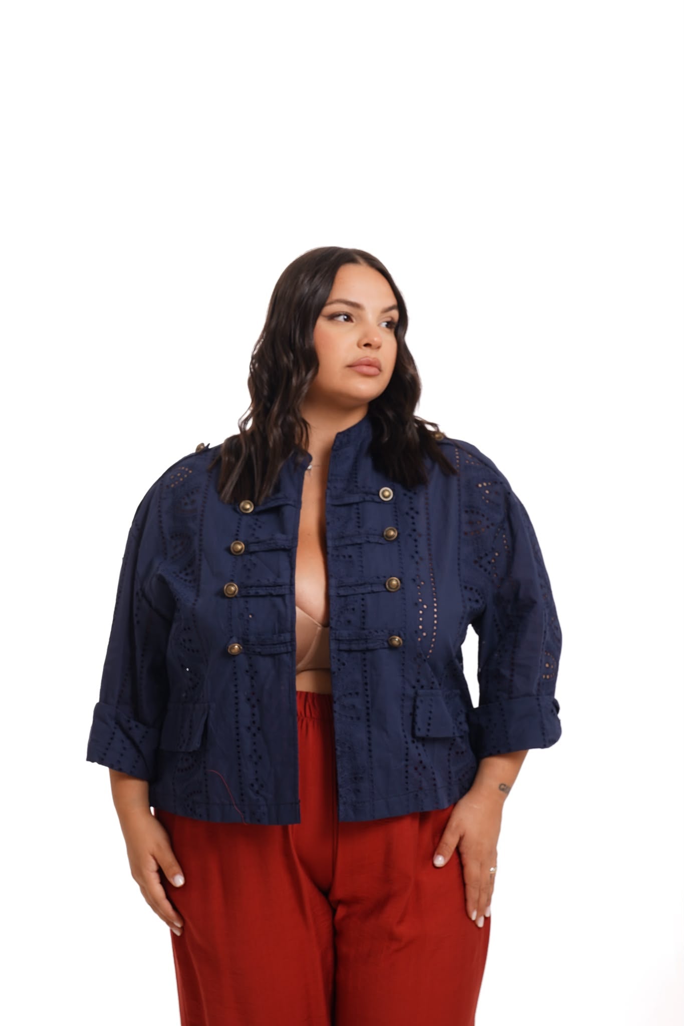 Giacca In Pizzo San Gallo Blu