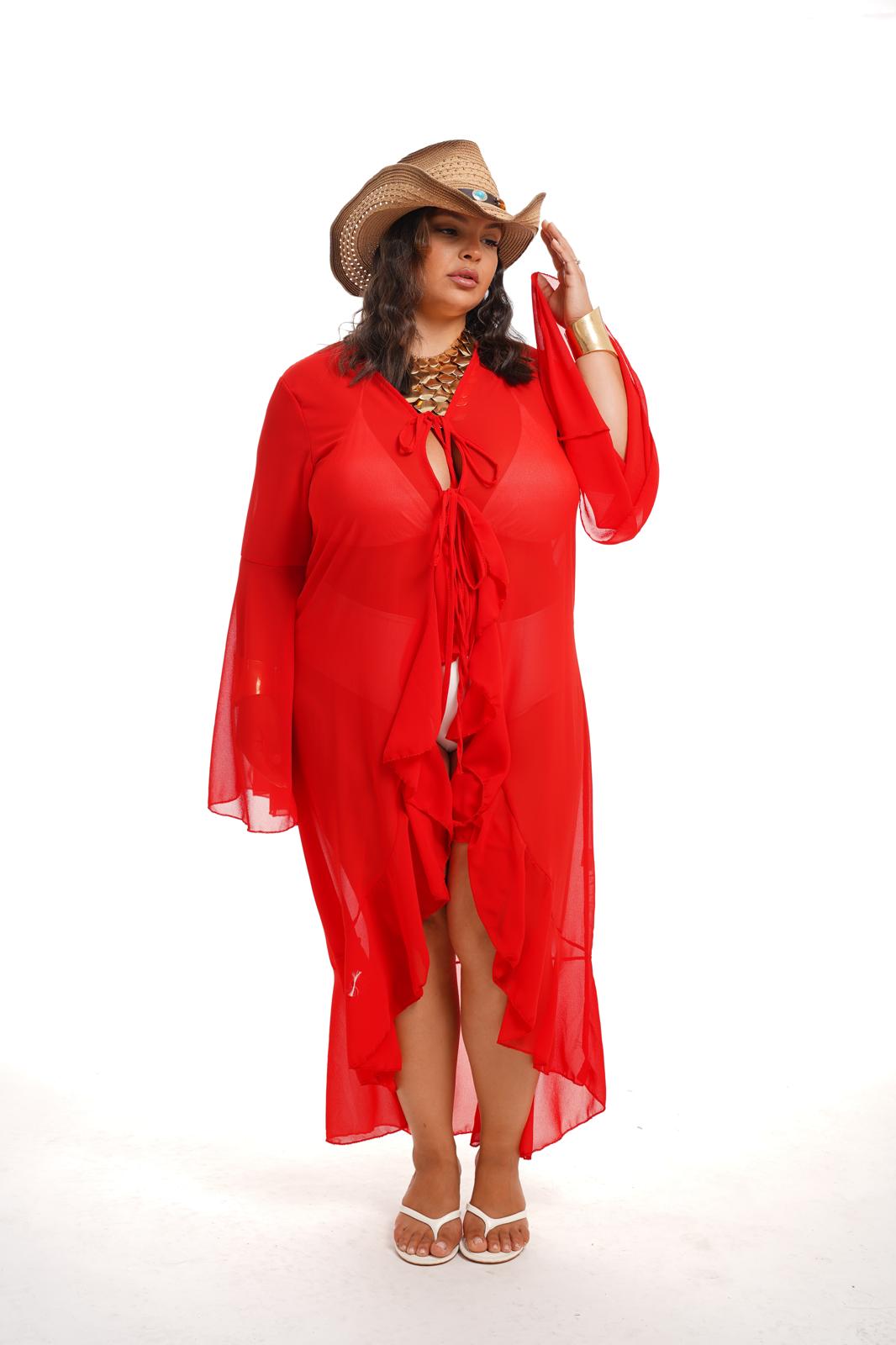 Kimono Rouches Rosso
