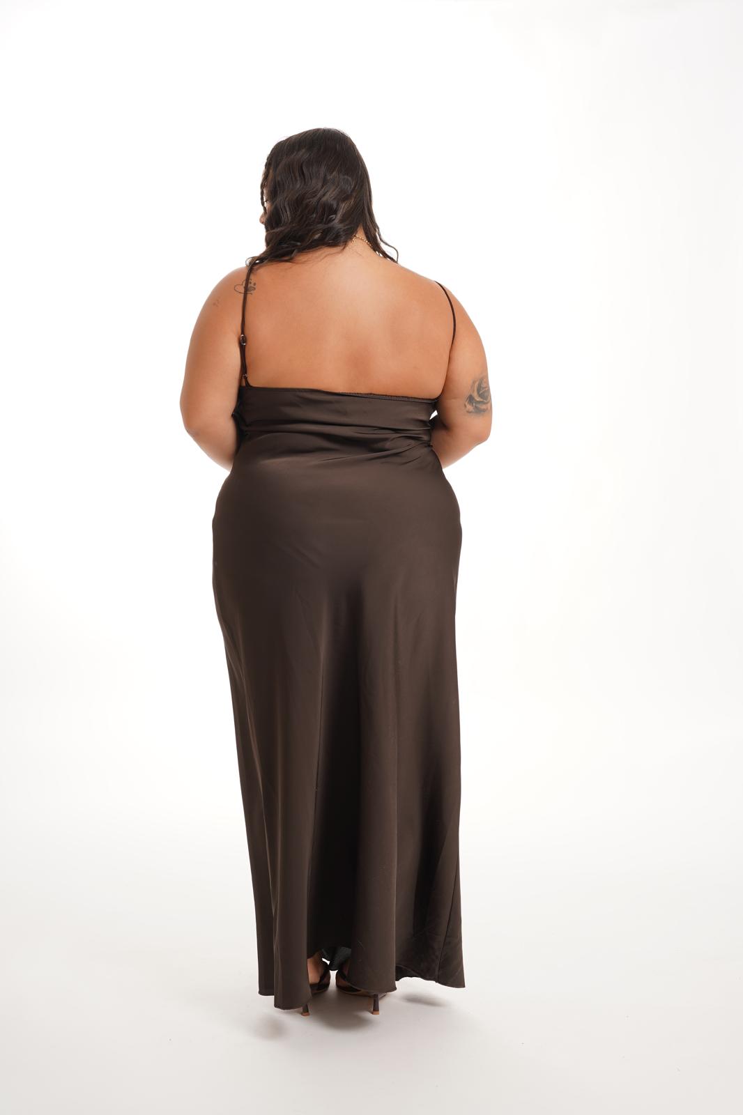 Dress Sissy Raso e Pizzo Marrone