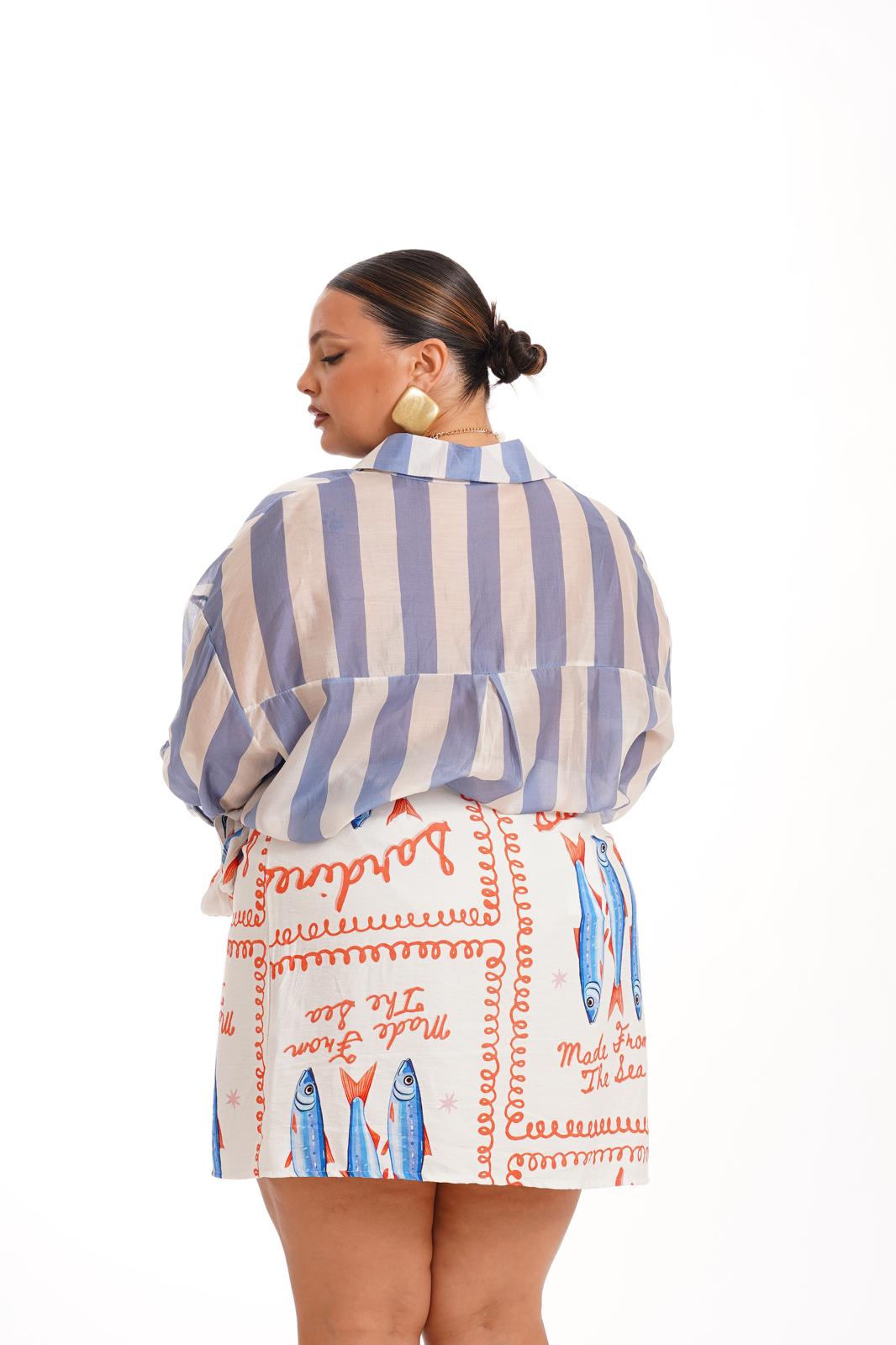 Camicia A Righe Azzurra\Bianco