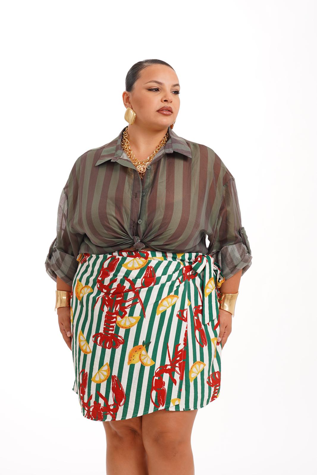 Camicia A Righe Verde\Marrone