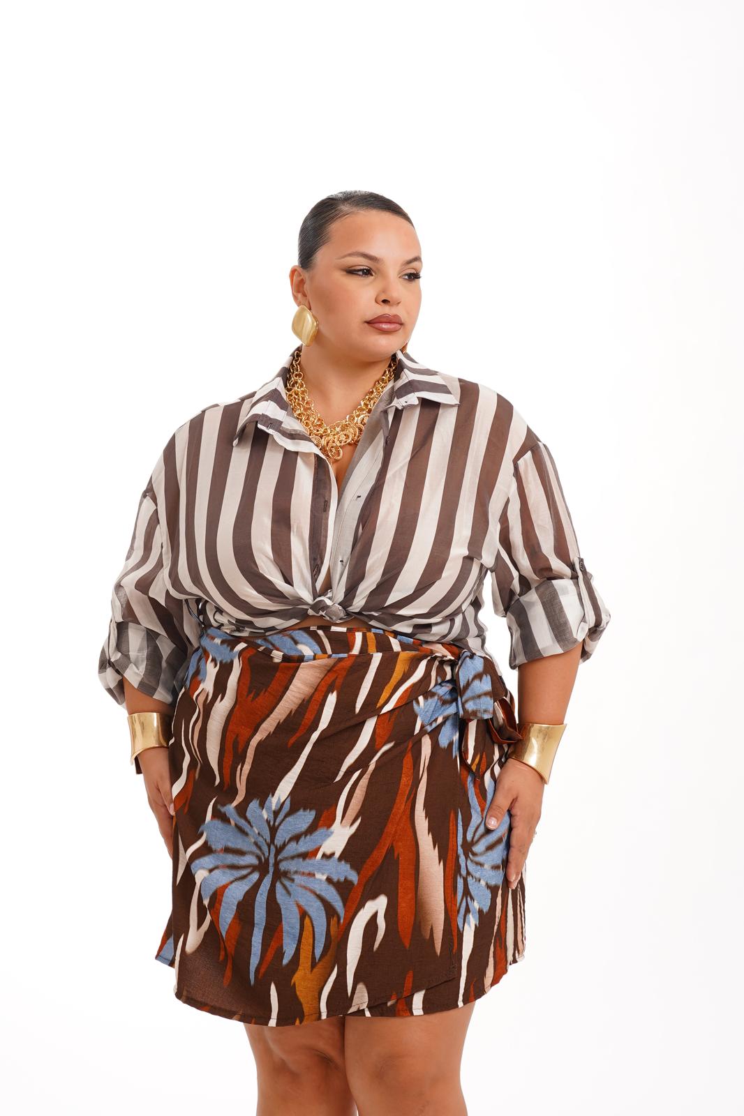 Camicia A Righe Bianca\Marrone