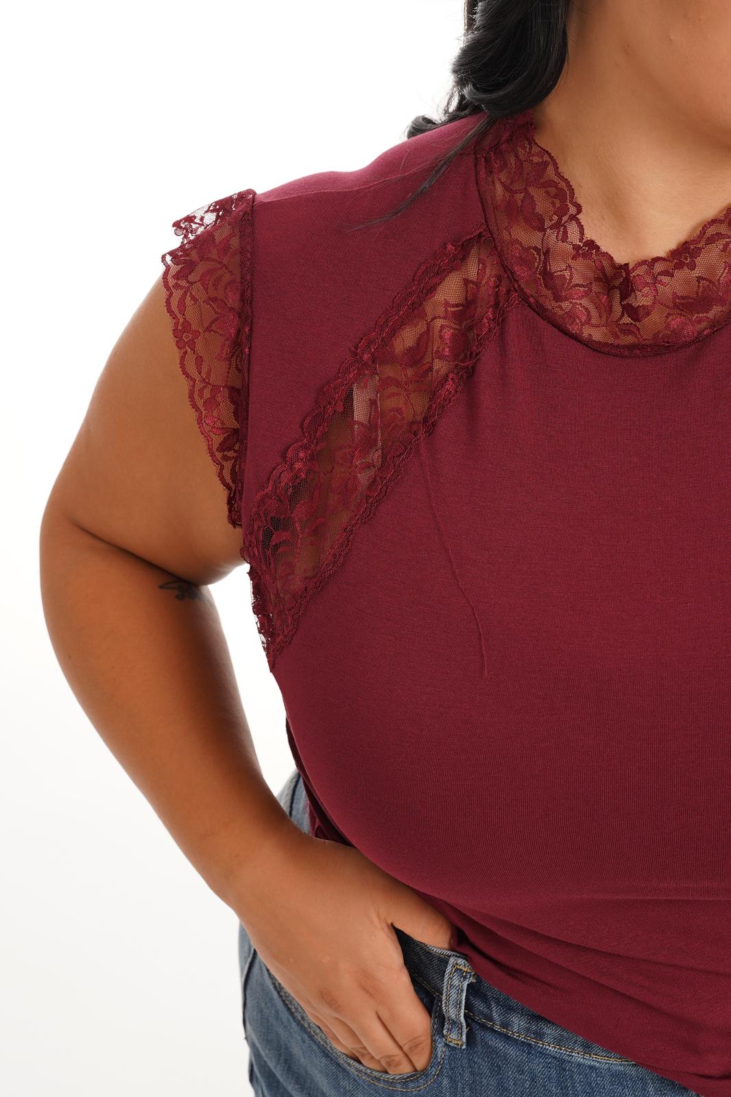 Maglia Con Pizzo Bordeaux