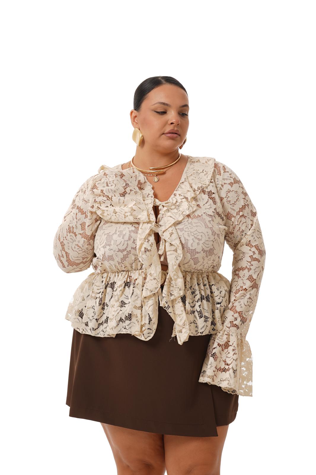 Blusa Rouches E Pizzo Panna