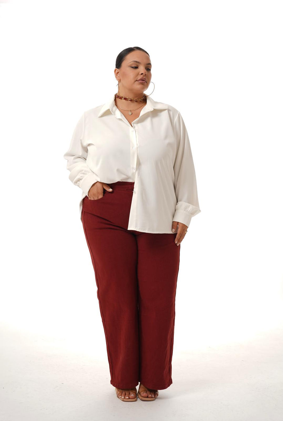 Jeans A Palazzo Bordeaux