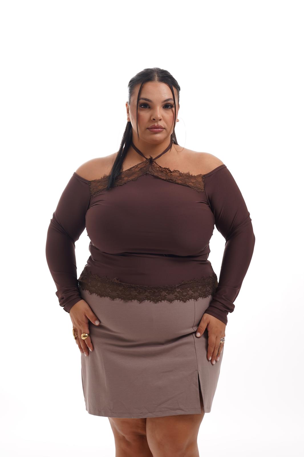 Maglia Merletto Lycra Marrone