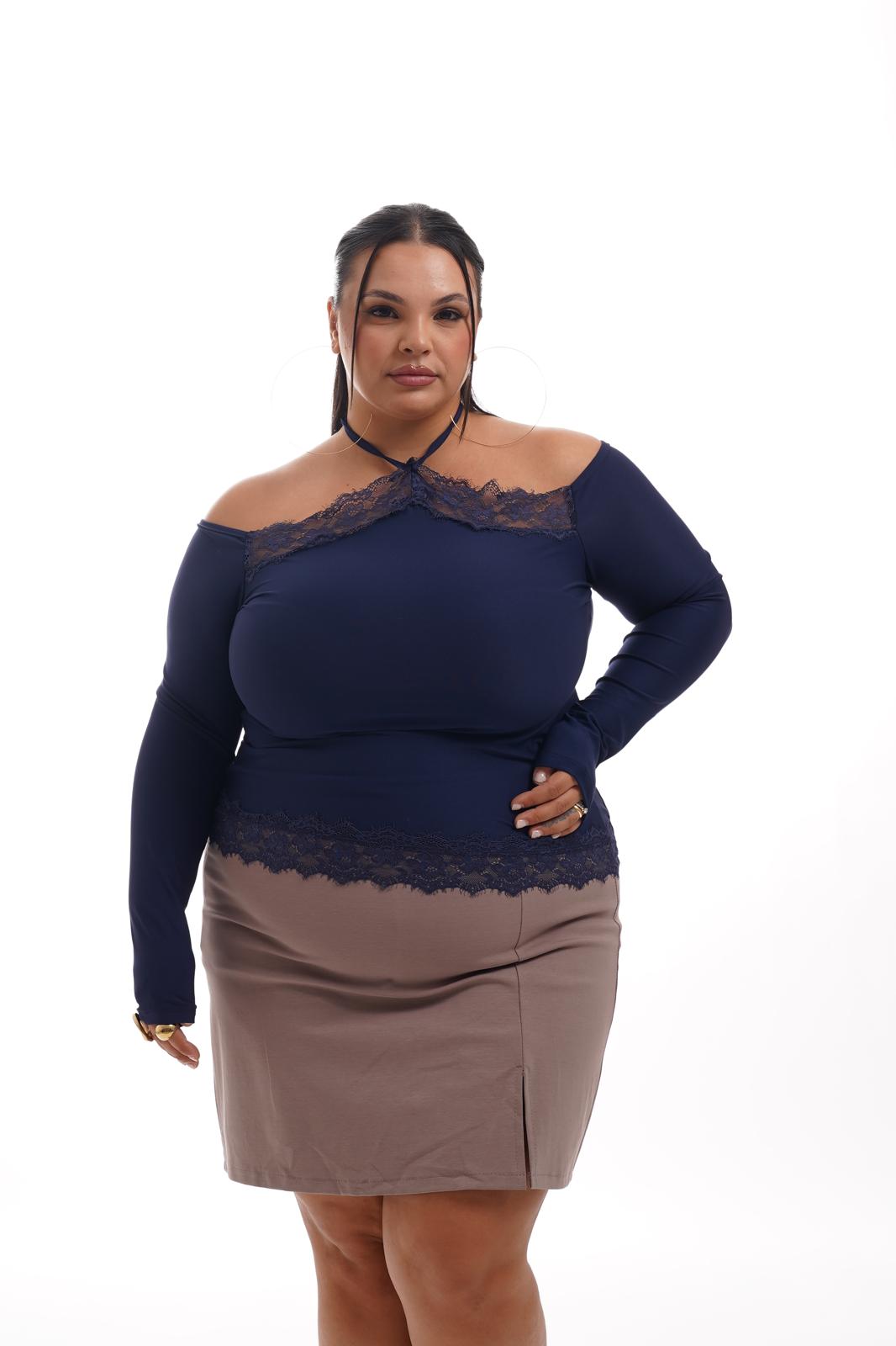 Maglia Merletto Lycra Blu