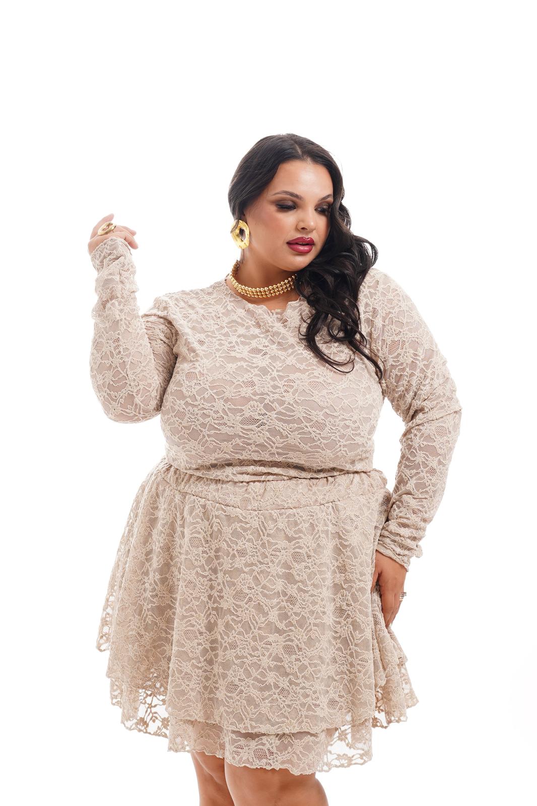 Maglia Pizzo E Velluto Beige