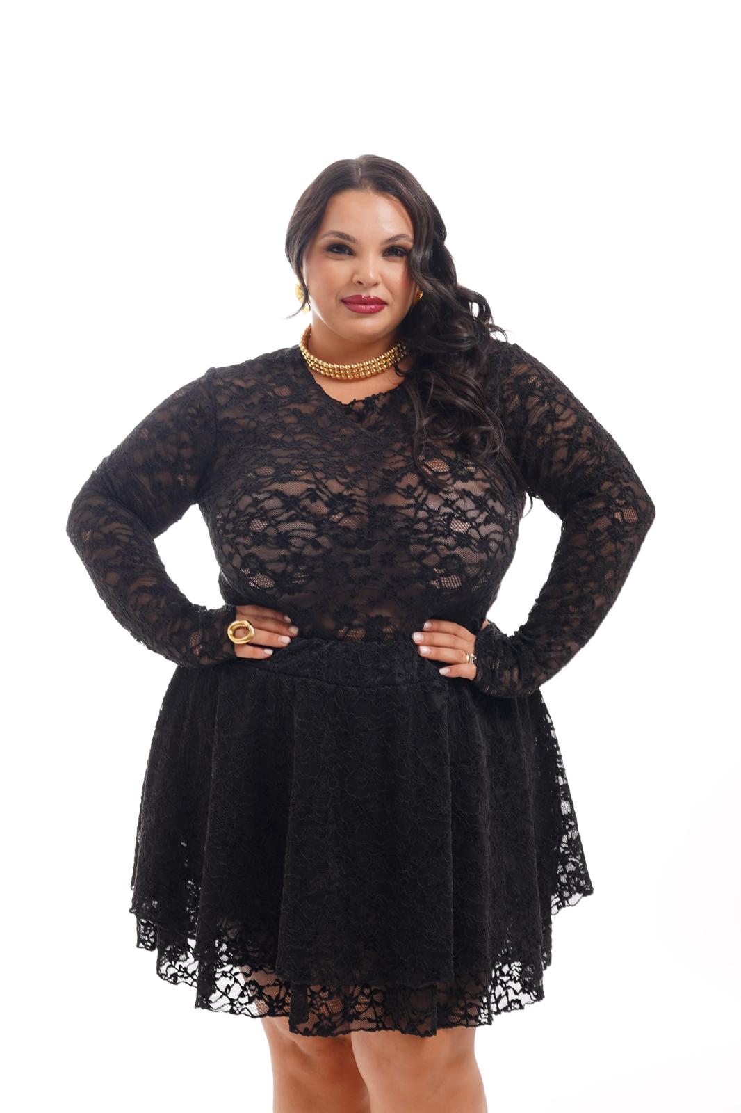 Maglia Pizzo E Velluto Nero