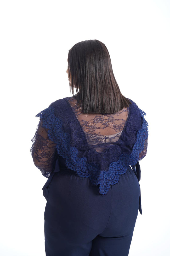 Blusa Crop In Pizzo Blu