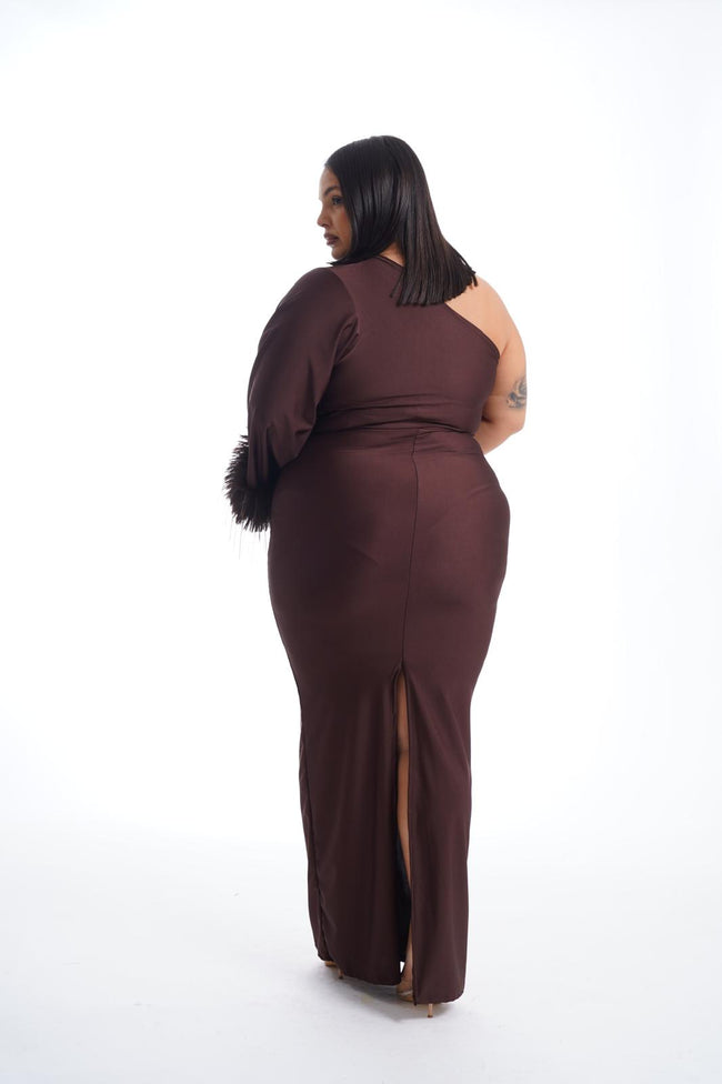 Dress Mono spalla Peluche Marrone