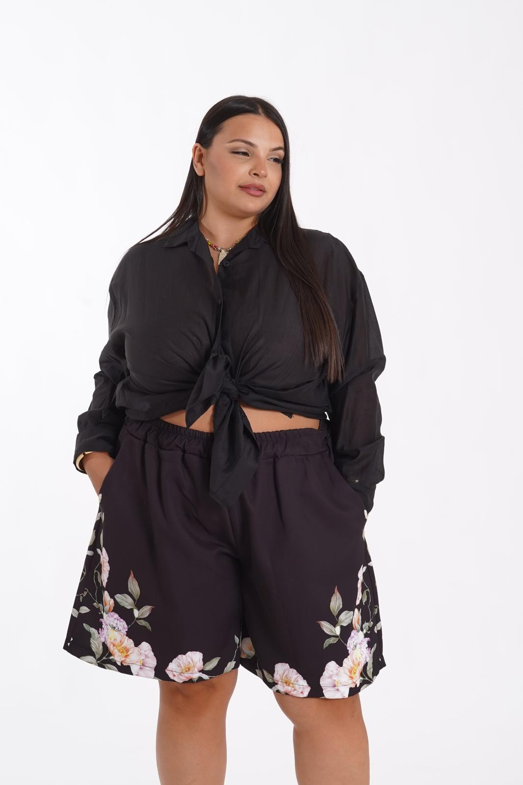 Pantalone a fiori Giappone nero