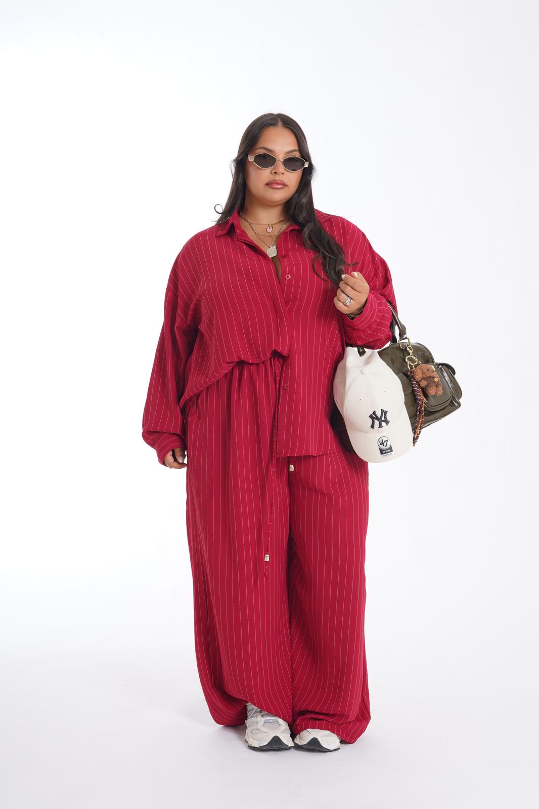 Coordinato gessato Venere bordeaux