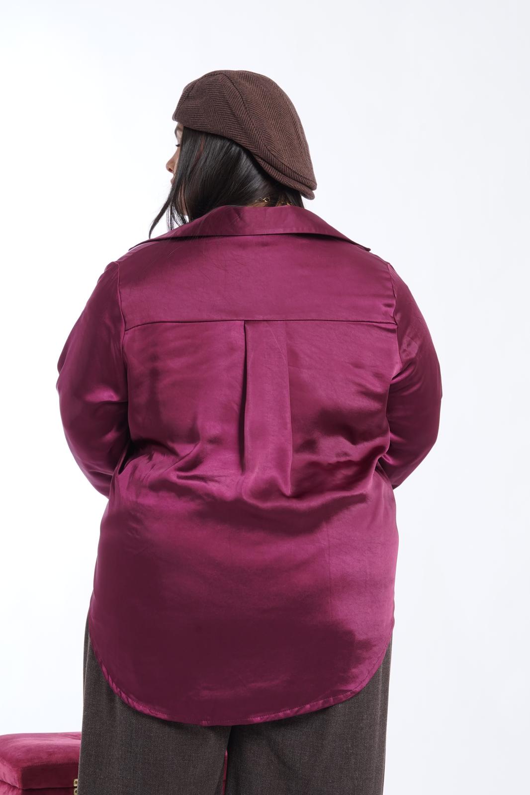 Camicia in raso Love bordeaux