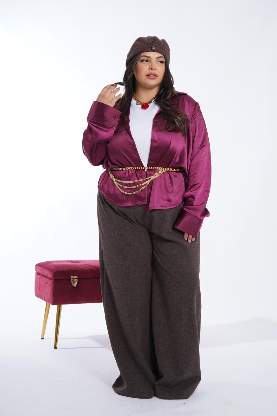 Camicia in raso Love bordeaux