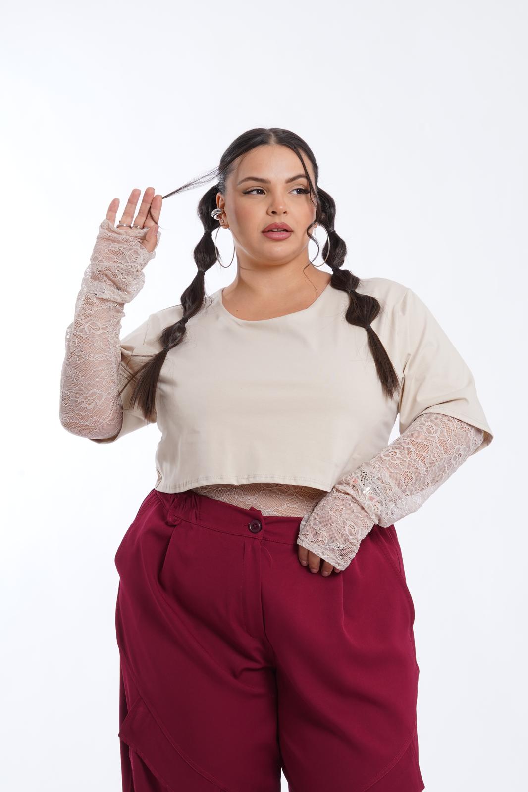 t-shirt\body in pizzo Crislina beige