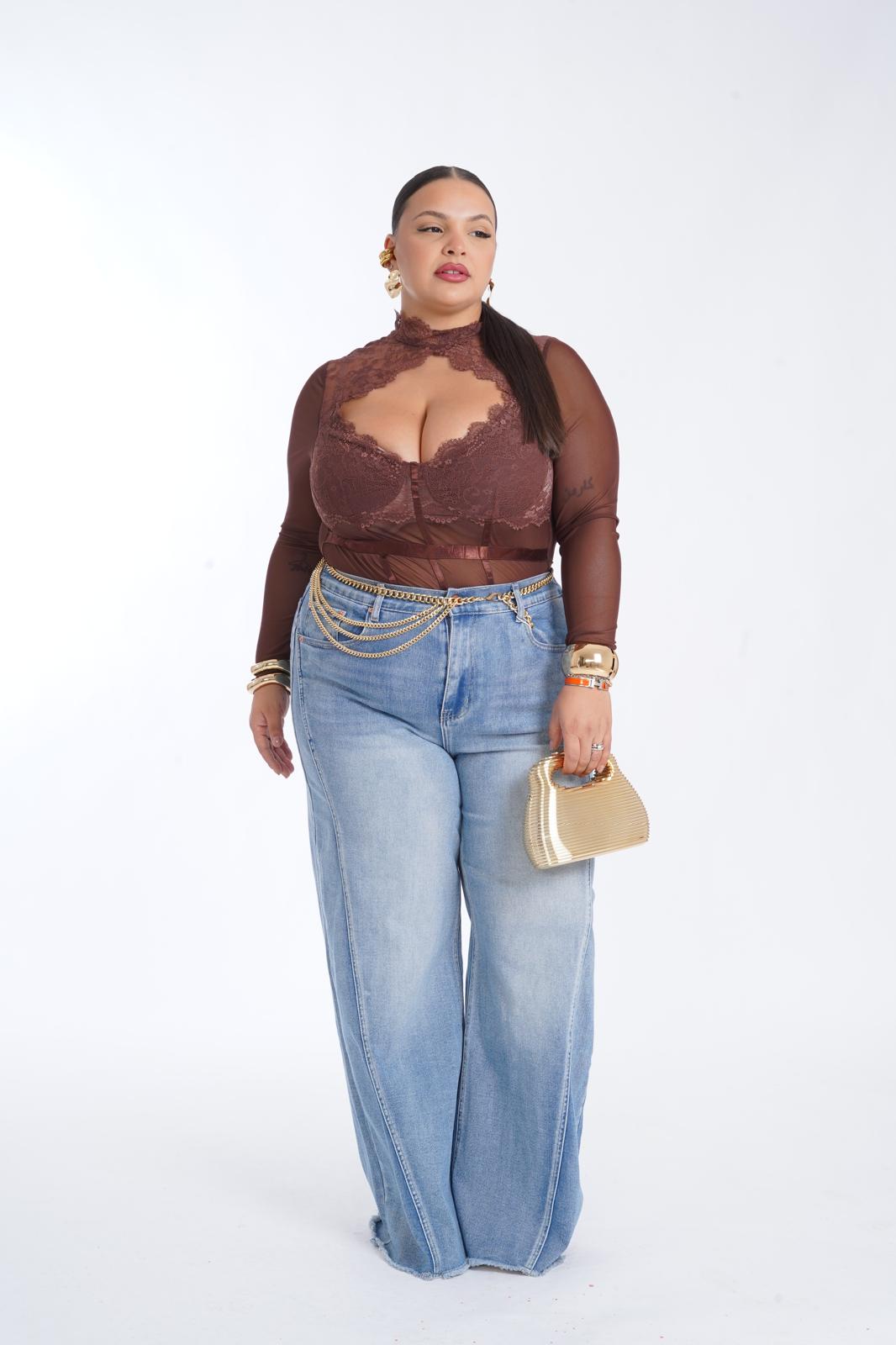 Body Heart in pizzo 003 marrone