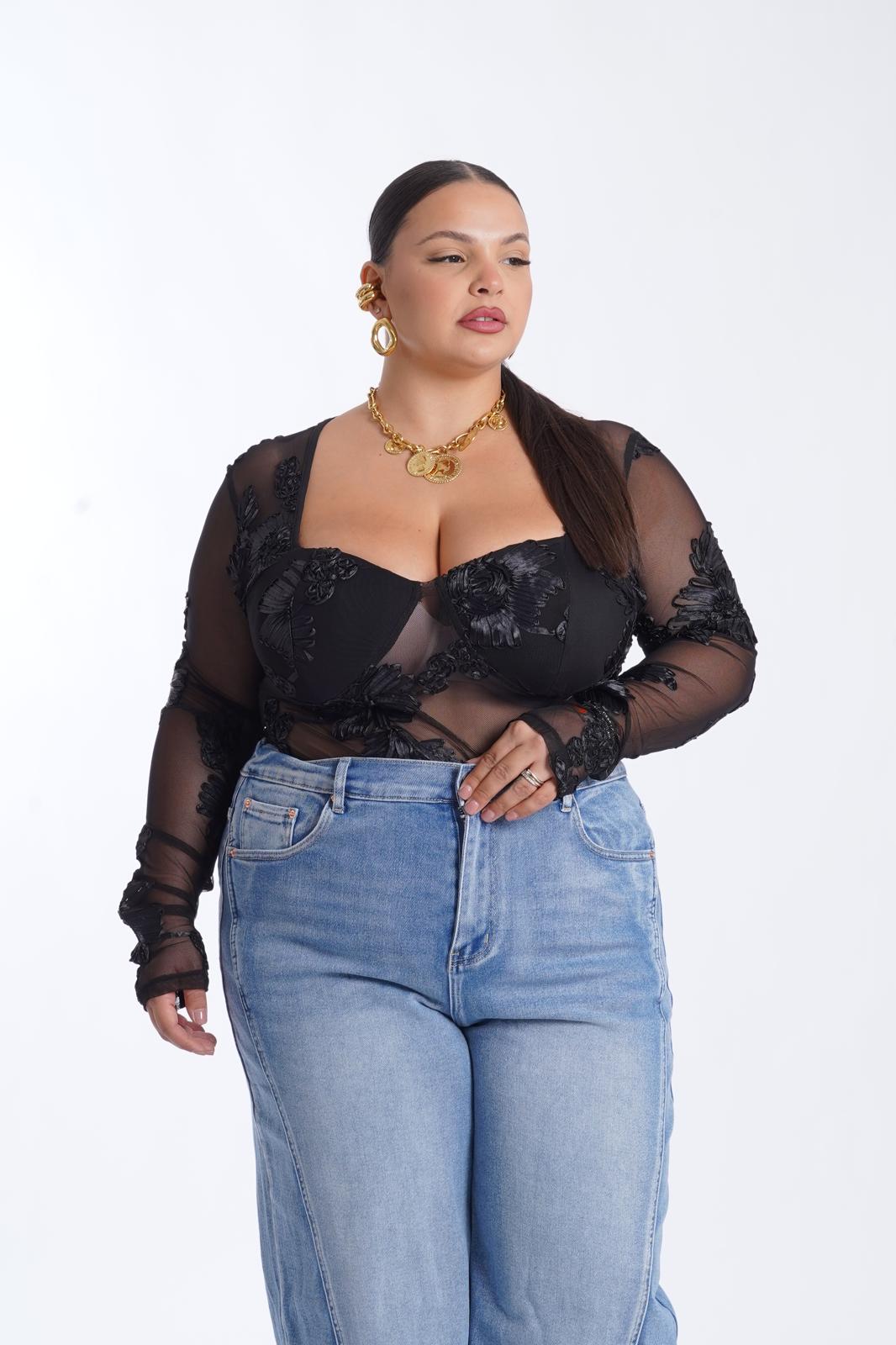 Body Leandra a fiori 002 nero