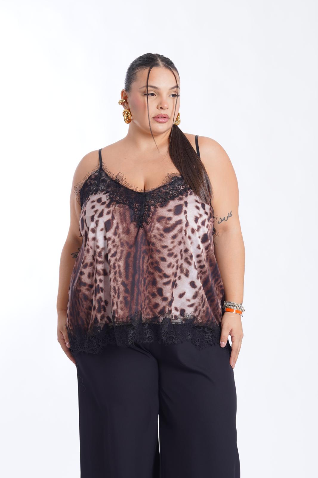 Top Safari in raso e pizzo cheetah