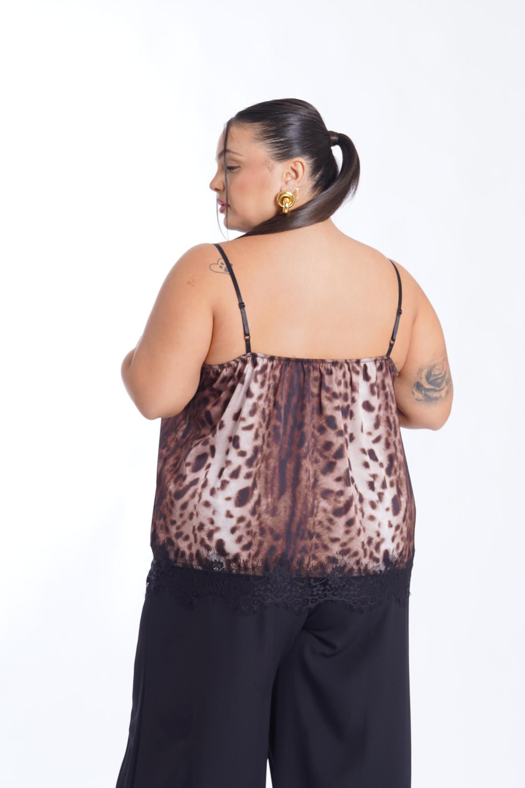 Top Safari in raso e pizzo cheetah