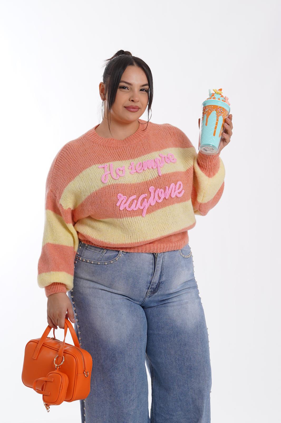 Pull "Ho Sempre Ragione" a righe pesca