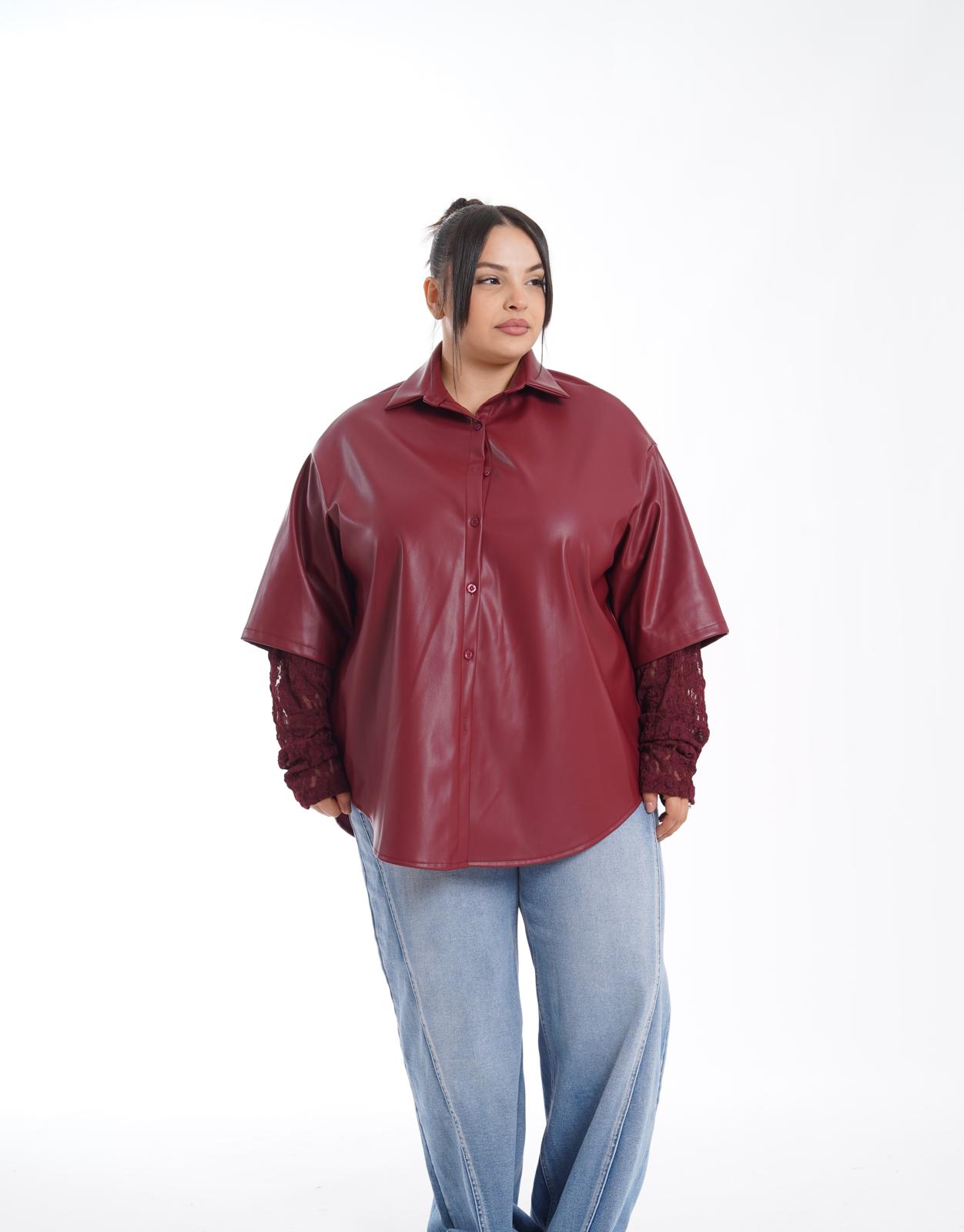 Camicia Ecopelle e Pizzo bordeaux