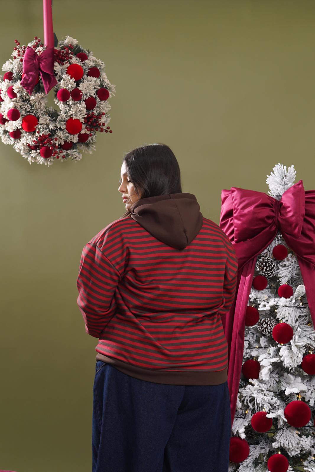 Felpa Con Cappuccio Magda a righe bordeaux