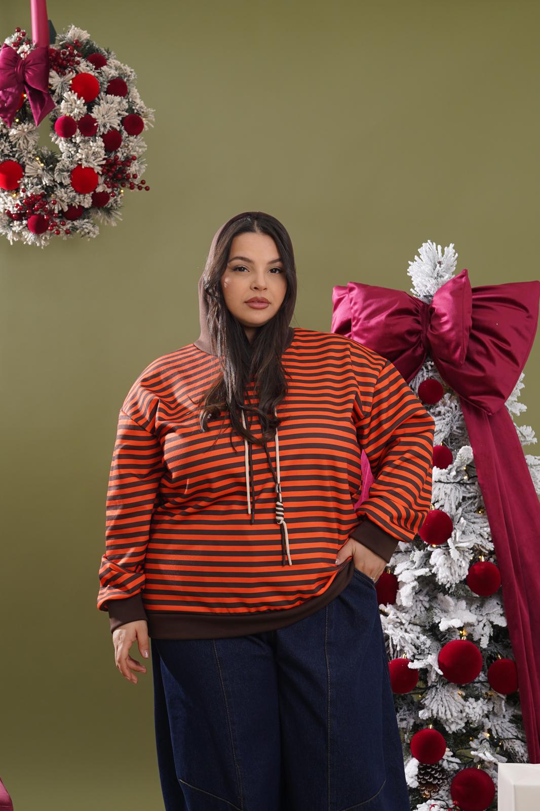 Felpa Con Cappuccio Magda a righe arancio