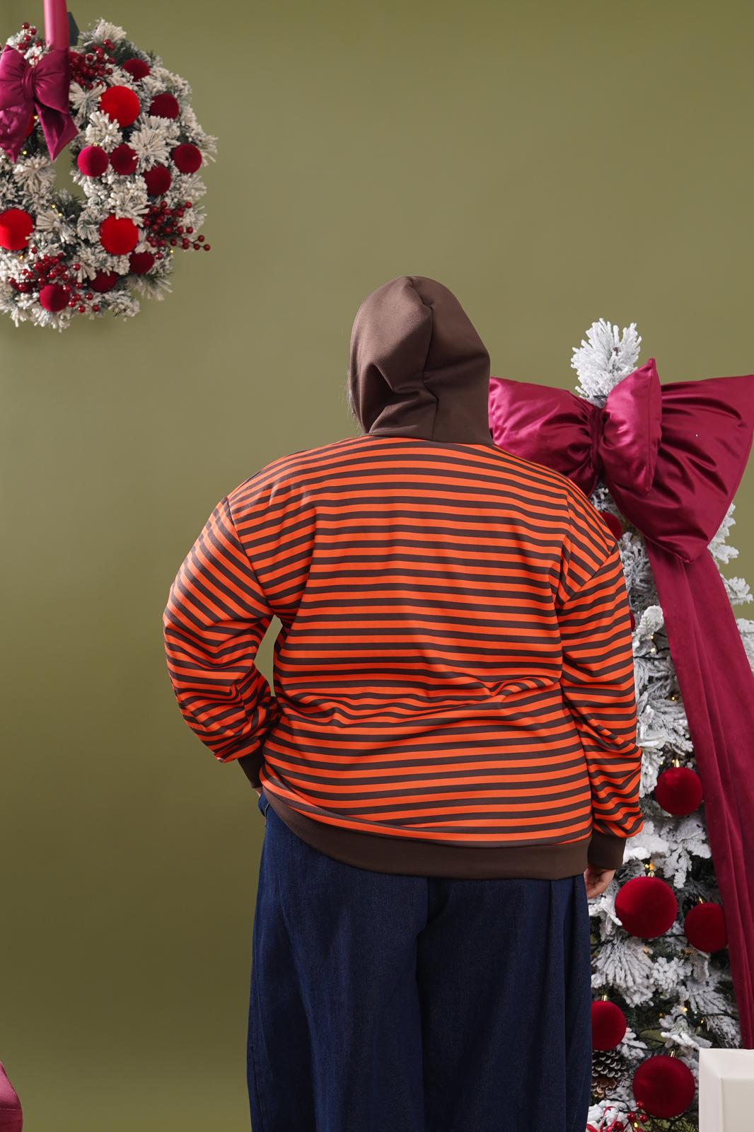 Felpa Con Cappuccio Magda a righe arancio