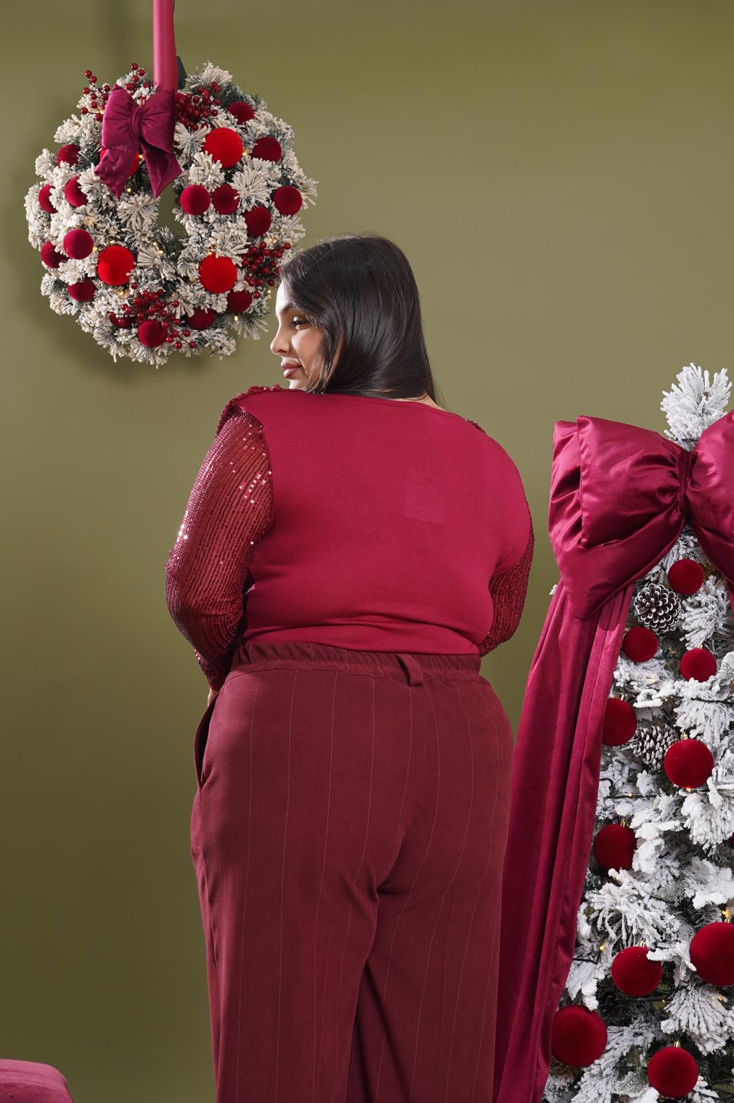 Body con paillettes Festa bordeaux